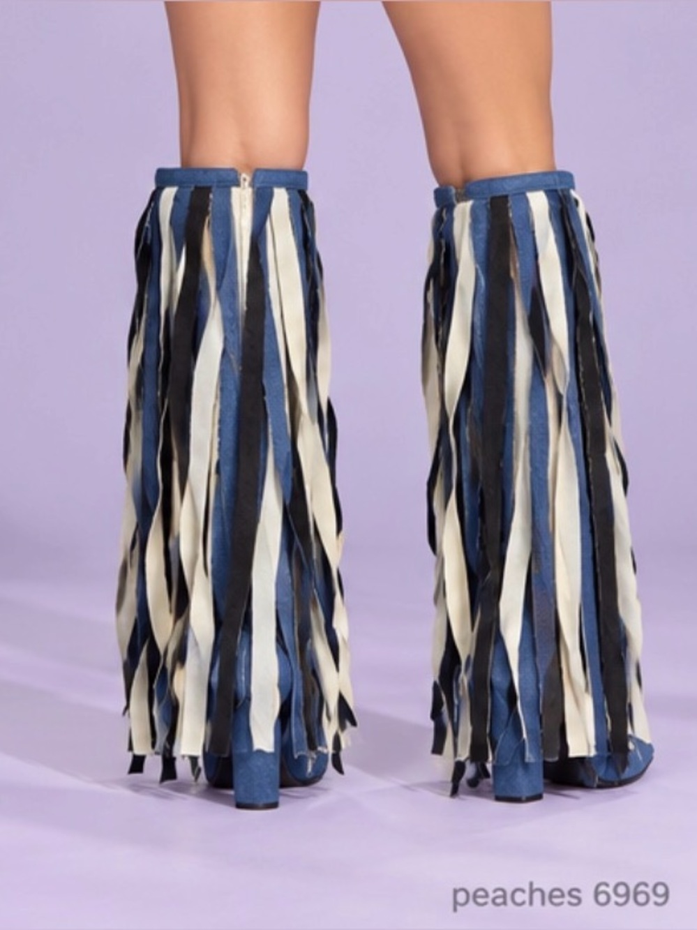 Gorgeous Blue Fringe Knee-High Heeled Boots - Picture 4 of 15